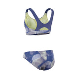 ION Sportkini Damen 2026 zweiteiliger Badeanzug in Blau und Gelb, Frontansicht mit Sportoberteil und Bikinihose