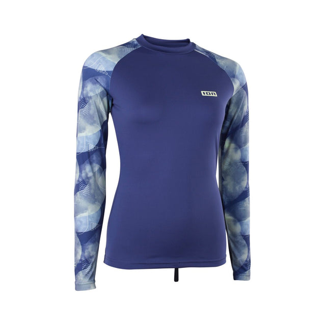 ION Lizz LS 2026 Damen Langarm-Neoprenshirt dunkelblau mit gemustertem Ärmel, Frontansicht