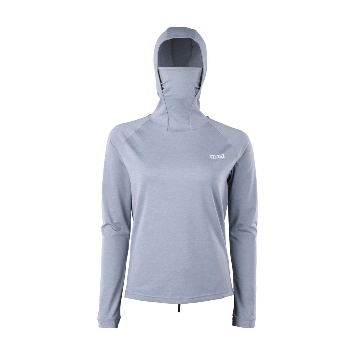 ION Storm Pro Wetshirt 2026 grau mit Kapuze, Frontansicht, langärmeliges Funktionsmaterial für Wassersport