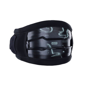 ION Sol Curv 2026 Trapez schwarz mit grauem Design, Seitensicht auf Kiteboarding-Hüftgurt aus Neopren und Kunststoff