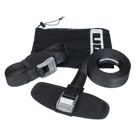 ION Roof Straps 2026 schwarze Befestigungsgurte mit Metallschnallen und Transporttasche, Frontansicht
