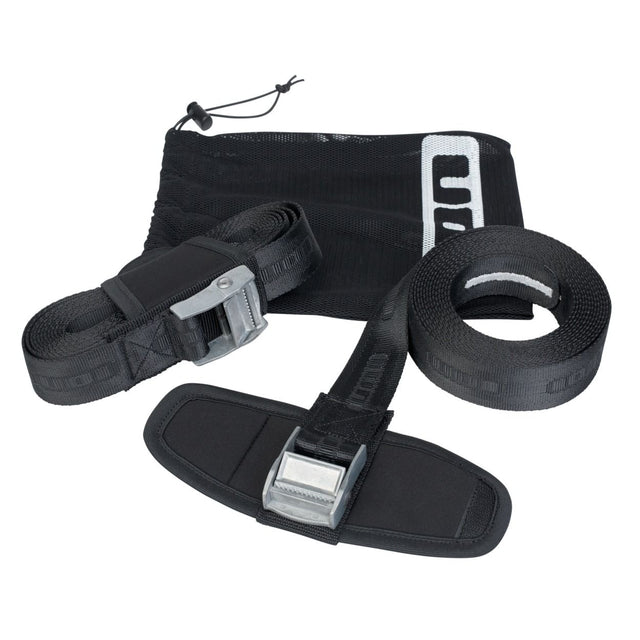 ION Roof Straps 2026 schwarze Befestigungsgurte mit Metallschnallen und Transporttasche, Frontansicht