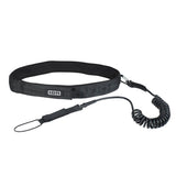 ION Wing SUP Leash Core Coiled Hip 2024, schwarzes Neopren-Hüftgurt-Leash mit spiralförmigem Kabel und Befestigungsschlaufe