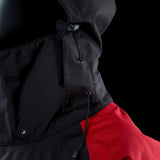 ION Collision Vest Element Side Zip 2026 schwarz-rot mit Seitenreißverschluss, Detailansicht der Schulter und Verschlussvorrichtung