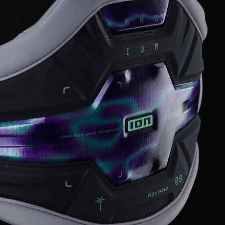 ION Collision Vest Element Side Zip 2026, schwarz mit lila-grünem Muster, Neopren-Prallschutzweste, Seitenreißverschluss, Detailansicht