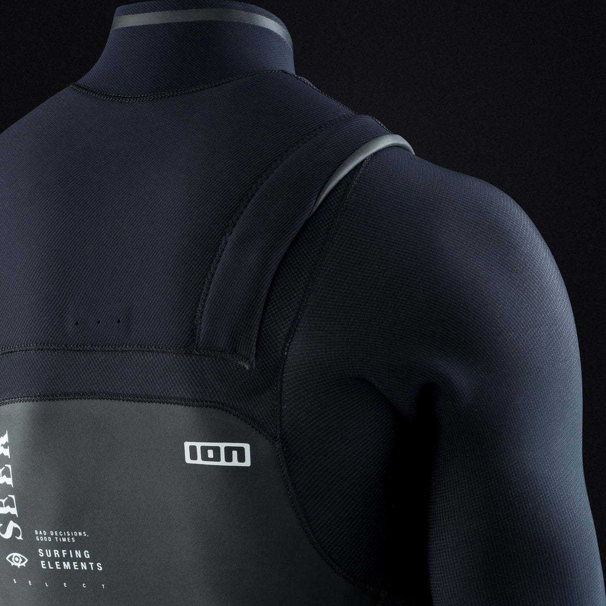 ION Collision Vest Element Side Zip 2026 in Schwarz, Neopren-Prallschutzweste mit Seitenloch-Reißverschluss, Rückansicht