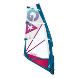 GA-Sails 2026 Manic Windsegel mit weißem Tuch, blauem Mast und magenta-pinken Designelementen, Frontalansicht