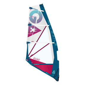 GA-Sails 2026 Manic Windsegel mit weißem Tuch, blauem Mast und magenta-pinken Designelementen, Frontalansicht
