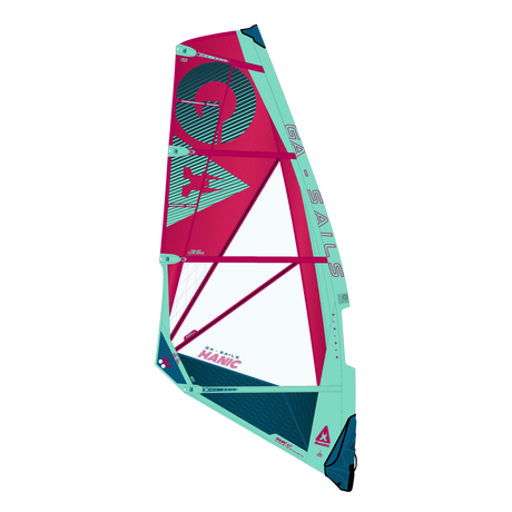 GA-Sails 2026 Manic Windsegel in Pink und Mint, Frontansicht mit geometrischem Design und Fenster