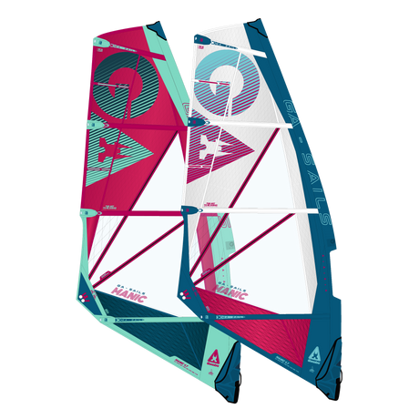 GA-Sails 2026 Manic Windsegel in Pink, Weiß und Petrol mit geometrischem Design, Frontalansicht