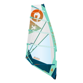 GA-Sails 2026 BOOST Windsegel in Weiß, Türkis und Orange mit orangem Logo, Frontansicht auf weißem Hintergrund