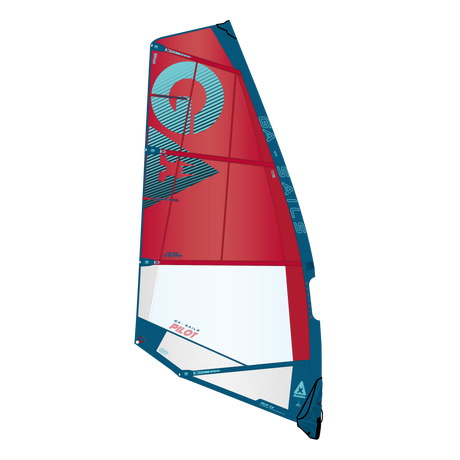 GA-Sails 2026 Pilot Windsegel in Rot und Blau mit Turquoise-Details, Frontalansicht