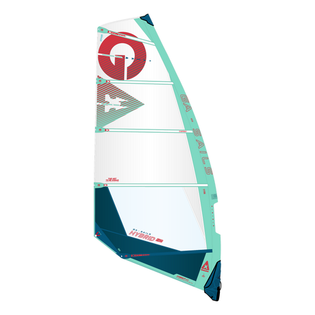 GA-Sails 2026 Hybrid HD Windsegel in Türkis, Rot und Weiß mit modernem Design, Frontalansicht