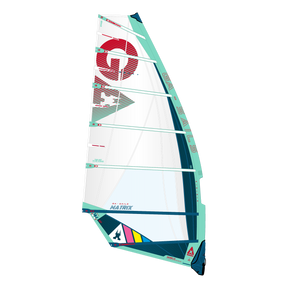 GA-Sails 2026 Matrix Windsegel weiß mit roten und türkisen Designelementen, Frontalansicht