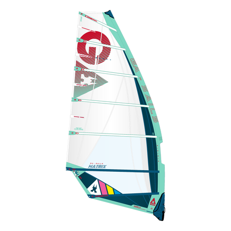 GA-Sails 2026 Matrix Windsegel weiß mit roten und türkisen Designelementen, Frontalansicht