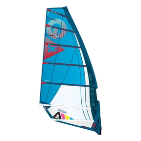 GA-Sails Cosmic 2026 Windsegel in Blau und Weiß mit roten Designelementen, Frontansicht