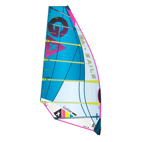 GA-Sails 2026 Vapor Windsegel, blau-magenta mit gelben Details, Ansicht von vorne