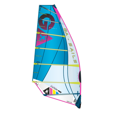 GA-Sails 2026 Vapor Windsegel, blau-magenta mit gelben Details, Ansicht von vorne