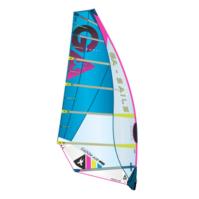 GA-Sails 2026 Vapor AIR Windsegel in Blau, Pink und Weiß mit bunten Designelementen, Seitenansicht
