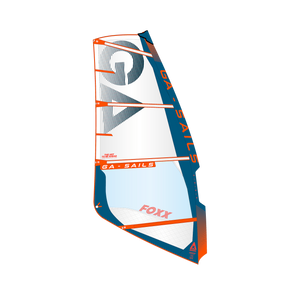 GA-Sails 2026 Foxx Windsegel, weiß mit blauem und orange Muster, Frontansicht