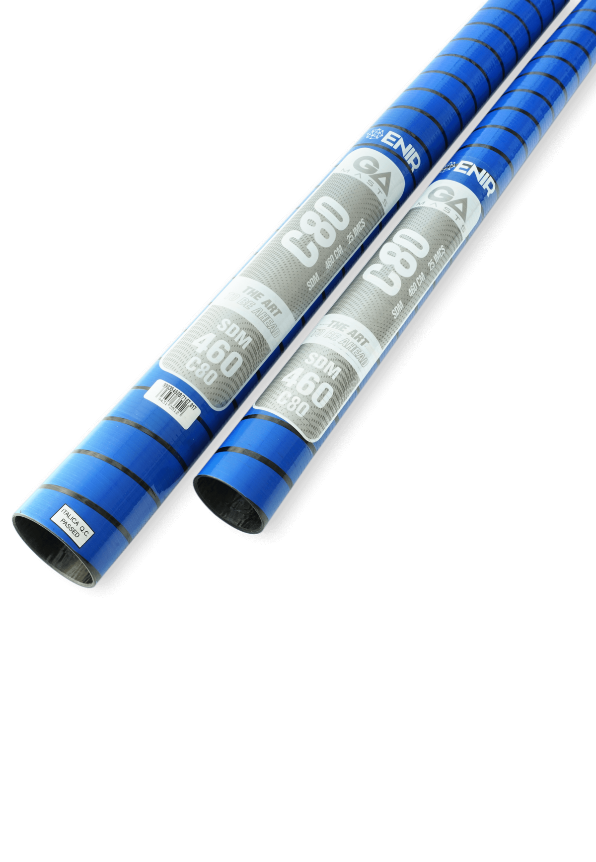 GA Masts 2026 80 SDM Windsurf-Masten in Blau mit Aluminiumschaft, Diagonalansicht zweier Masten
