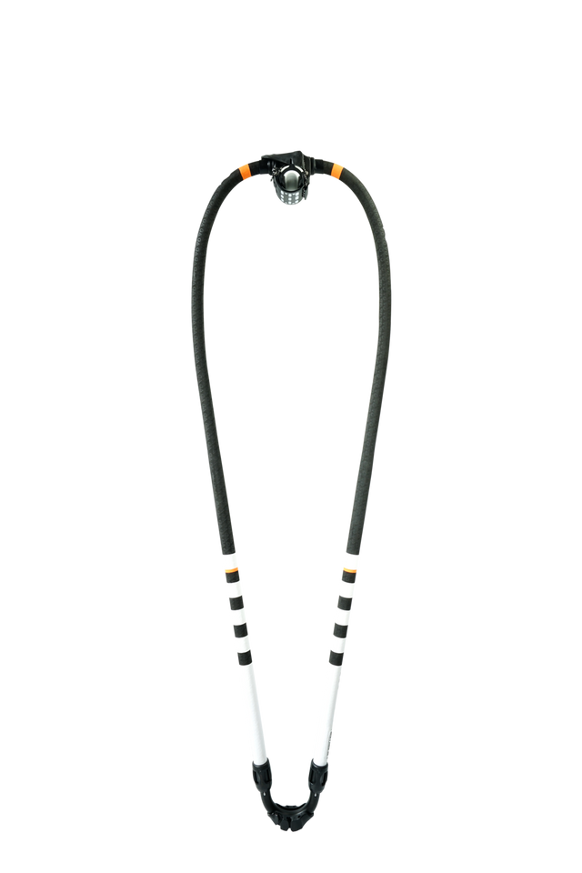 GA-Booms 2026 Black Line Mono Tapered Angelrute, schwarzes Monofilament mit konischen Spitzen und orangefarbenen Akzenten, Frontalansicht