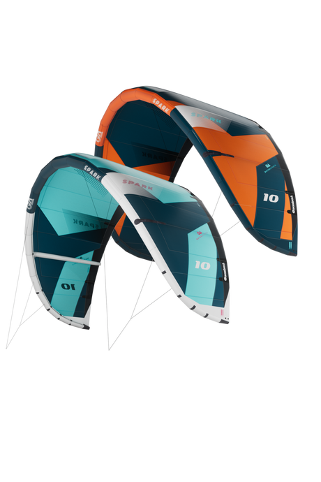GA-Kites Spark 2026 Lenkdrachen in Türkis und Orange mit weißen Streben, Frontalansicht