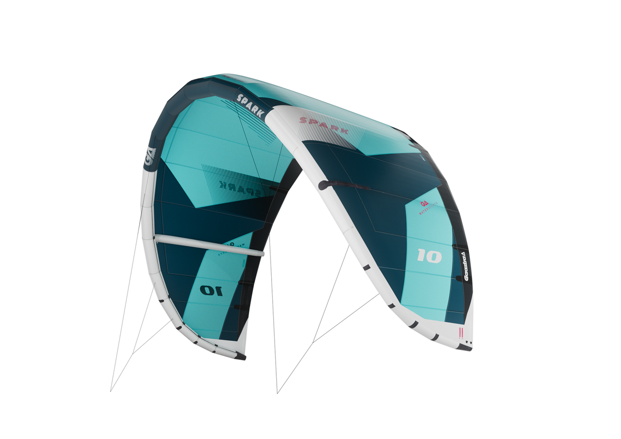 GA-Kites Spark 2026 Lenkdrachen, Türkis und Dunkelblau, Nylon, Frontalansicht mit Gestänge