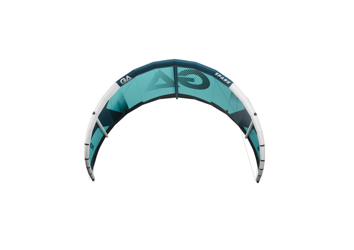 GA-Kites Spark 2026 Lenkdrachen Türkis Weiß Frontalansicht Kitesurfing Material Sportgerät