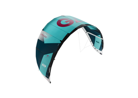 GA-Kites Spark 2026 Kitesegel in Türkis und Dunkelblau mit rotem Logo, Frontalansicht