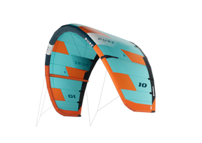 GA-Kites Pure 2026 Kitesegel türkis-orange mit Luftkammern und Verstärkungen, Frontansicht