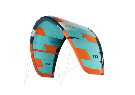 GA-Kites Pure 2026 Kitesegel türkis-orange mit Luftkammern und Verstärkungen, Frontansicht