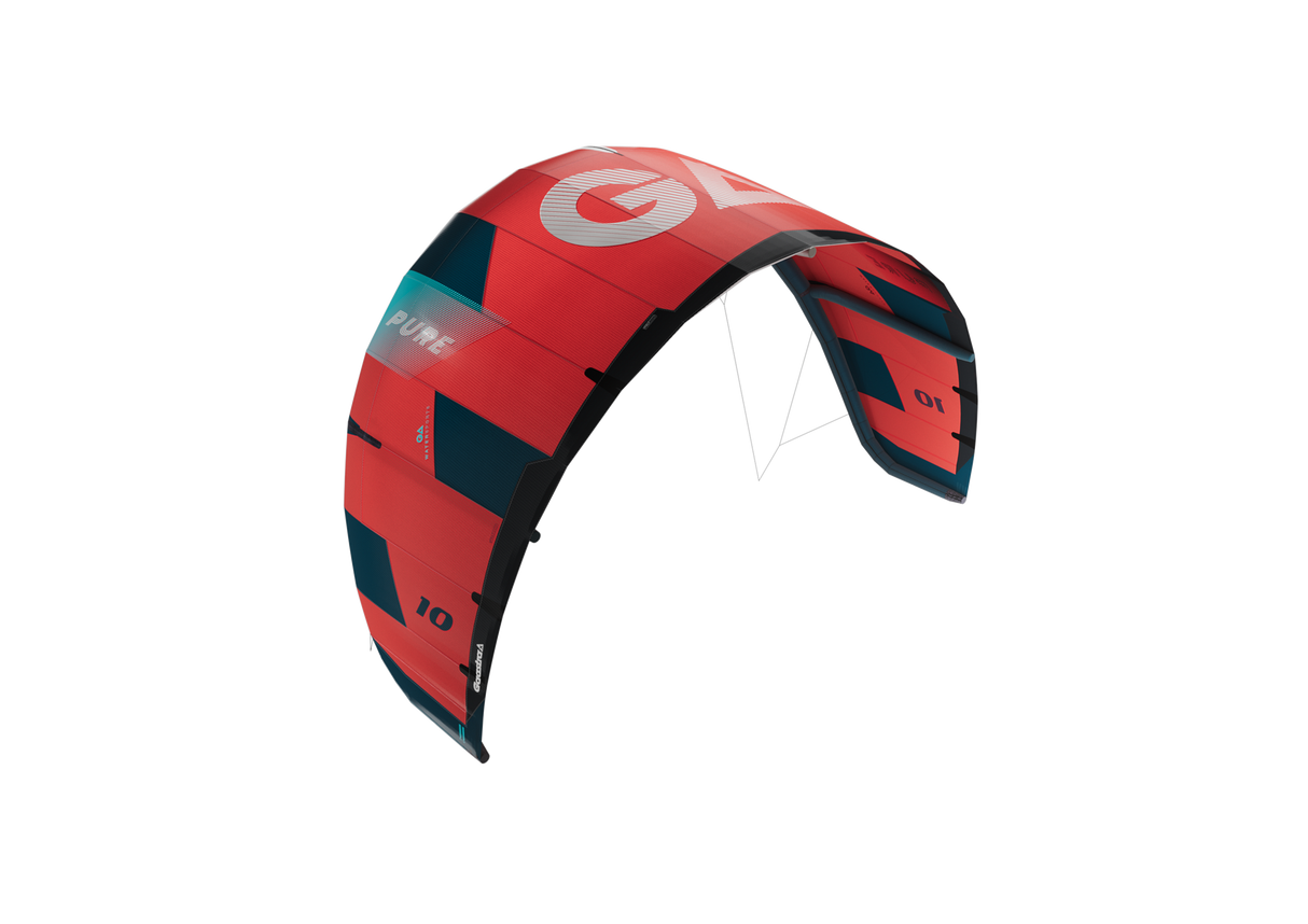 GA-Kites Pure 2026 Kitesegel rot-schwarz mit Designelementen, Frontalansicht