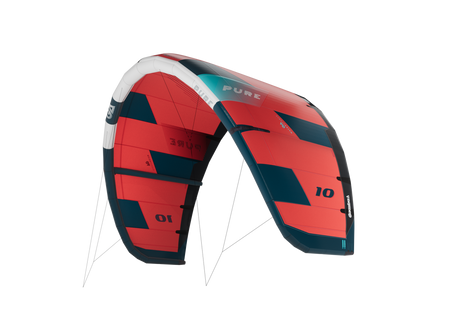 GA-Kites Pure 2026 Kiteschirm rot-schwarz mit weißen Leinen, Frontalansicht