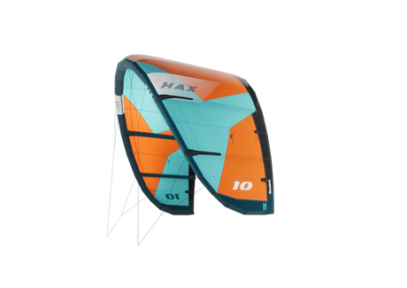 GA Kites MAX 2026 Kitesegel in Türkis, Orange und Schwarz, 10er Größe, Frontalansicht