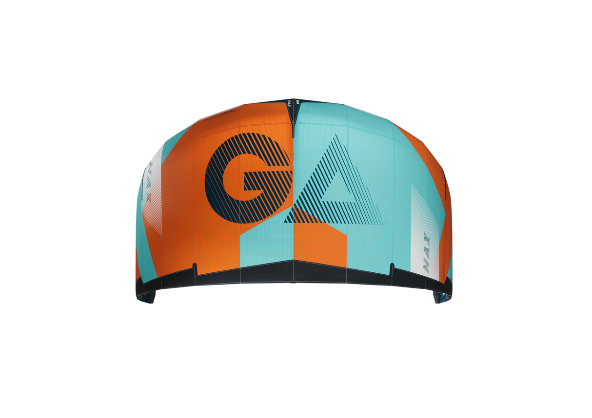 GA Kites MAX 2026 Lenkdrachen orange-türkis mit GA-Logo, Draufsicht auf Schirm mit schwarzem Rahmen