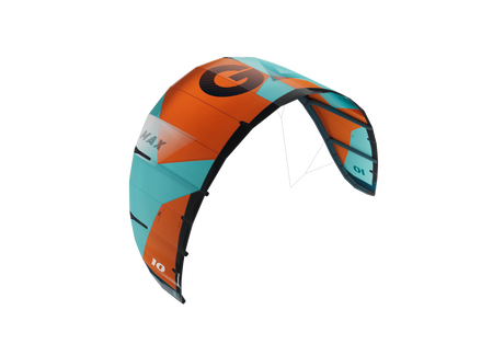 GA Kites MAX 2026 Lenkdrachen orange türkis Frontalansicht mit schwarzen Akzenten