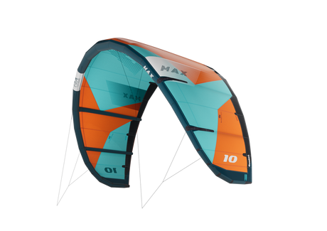 GA Kites MAX 2026 Lenkdrachen orange-türkis mit schwarzen Verstrebungen, Frontalansicht