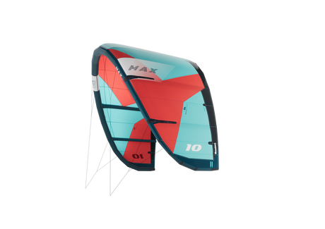 GA Kites MAX 2026 Kitesegel in Rot, Türkis und Schwarz mit Struts, Frontansicht