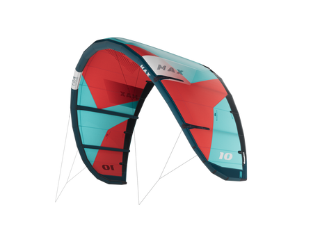 GA Kites MAX 2026 Lenkdrachen rot-türkis mit schwarzen Verstärkungen, Frontalansicht
