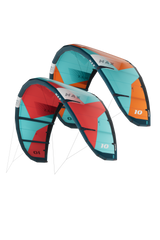 GA Kites MAX 2026 Kitesegel in Rot-Türkis und Orange-Türkis mit weißen Leinen, Frontalansicht