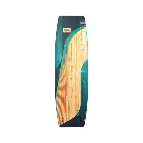 GA 2026 Kiteboard Blend mit Holzoberfläche, Petrol-Blau und Naturholz, Draufsicht