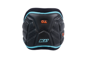 GA BEAT Waist Harness LTD 2026 in Schwarz mit türkisen Akzenten, Frontansicht, Kiteboarding-Trapez mit gepolstertem Design