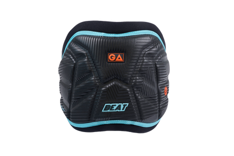 GA BEAT Waist Harness LTD 2026 in Schwarz mit türkisen Akzenten, Frontansicht, Kiteboarding-Trapez mit gepolstertem Design