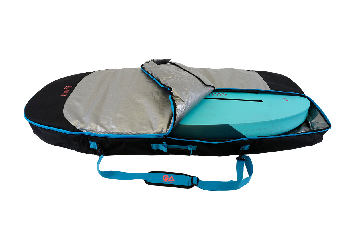 GA 2026 Wing Board Bag Sidewall, türkis-schwarz mit grauem Futter, Transporttasche mit Tragegriffen, Draufsicht