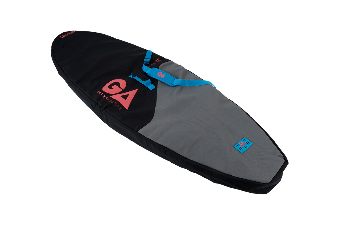 GA Wing DW Board Bag Sidewall 2026, grau-schwarz mit blauem Reißverschluss, Seitenperspektive