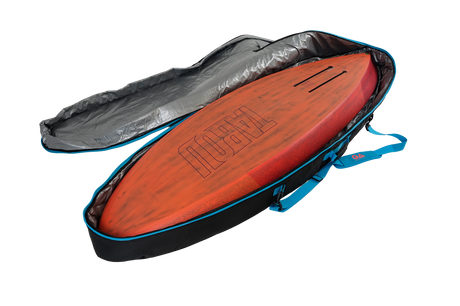 GA Wing DW Board Bag Sidewall 2026, orange-rotes Windsurf-Boardbag mit schwarzer Schutzhülle und blauen Tragegriffen