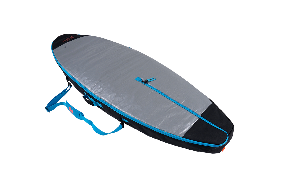 GA Wing DW Board Bag Sidewall 2026, grau mit blauem Rand, Transporttasche für Wingboards, mit Tragegriffen, Seitenansicht