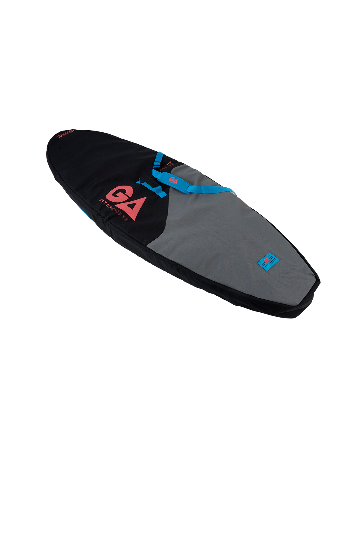 GA Wing DW Board Bag Sidewall 2026 in Schwarz und Grau mit blauem Logo, Draufsicht