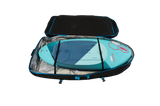 GA Wingfoil Travelbag 2026, schwarze Tasche mit türkisem Wingboard, Frontansicht, Transporttasche mit Netzfenstern